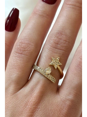 Yeni Sezon Yıldızlı Tektaş Sarmal Tasarım Ayarlanabilir Kadın Yüzük