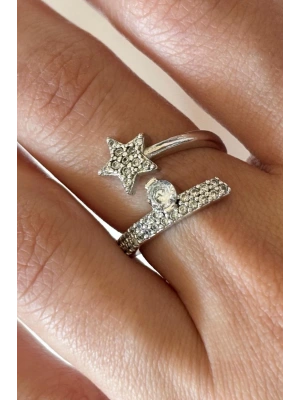 Yeni Sezon Yıldızlı Tektaş Sarmal Tasarım Ayarlanabilir Kadın Yüzük