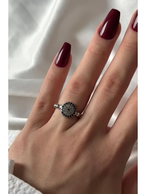 Yeni Sezon Full Zirkon Taşlı Nazar Boncuğu Model Ayarlanabilir Kadın Yüzük