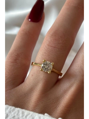 Premium Seri Klasik Yuvarlak Taşlı Tek Taş Tasarım Ayarlanabilir Kadın Yüzük