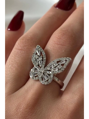 Yeni Sezon Full Zirkon Taşlı Kelebek Model Tasarım Ayarlanabilir Kadın Yüzük
