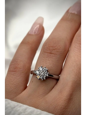 Premium Seri Çiçek Buketi Tasarım Çoklu Minimal Zirkon Taşlı Tek Taş Ayarlanabilir Kadın Yüzük