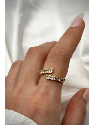 Premium Seri Çapraz Yarım Tur Zirkon Taşlı Boncuk Kol Tasarım Model Ayarlanabilir Kadın Yüzük