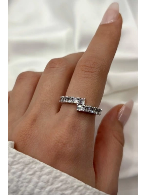 Premium Seri Çapraz Yarım Tur Zirkon Taşlı Boncuk Kol Tasarım Model Ayarlanabilir Kadın Yüzük