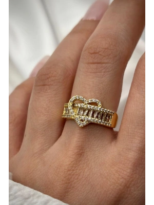 Premium Seri Kalp İçi Yarım Tur Zirkon Taşlı Tasarım Model Ayarlanabilir Kadın Yüzük