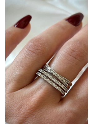 Yeni Sezon 3lü Çapraz Sıra Yarım Tur Zirkon Taşlı Tasarım Ayarlanabilir Kadın Yüzük