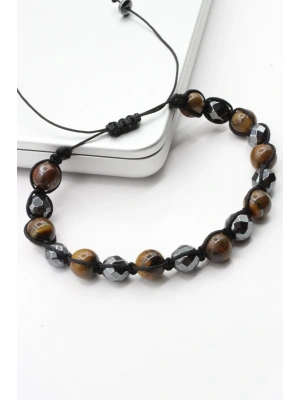 Özel Tasarım Kaplan Gözü Hematit Taşlı Asansör İpli Ayarlanabilir Doğal Taş Erkek Bileklik