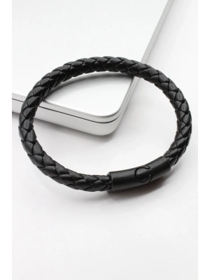 Özel Seri Klasik Oval Kesim Örgü Model Manyetik Kilitli Hakiki Deri Erkek Bileklik