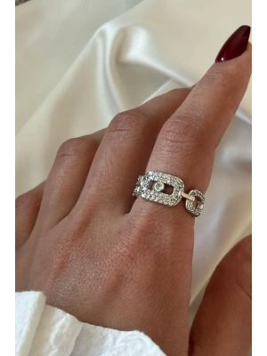 Elips Tasarım Nokta Tek Taşlı Ayarlanabilir Kadın Yüzük