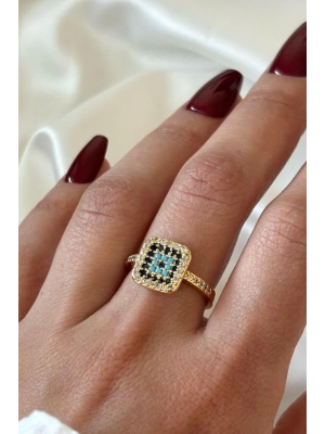 Princess Nazar Boncuğu Tasarım Zirkon Taşlı Ayarlanabilir Kadın Yüzük