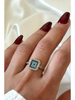 Princess Nazar Boncuğu Tasarım Zirkon Taşlı Ayarlanabilir Kadın Yüzük