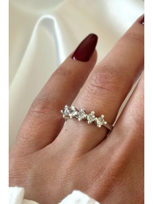 Klasik Mini Zirkon Taşlı 5 Taş Ayarlanabilir Kadın Yüzük