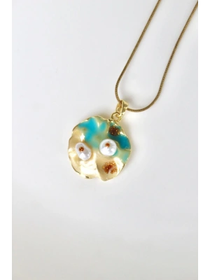 Vintage Incili Istiridye Motifli 3d Tablo Tasarım Kadın Çelik Kolye