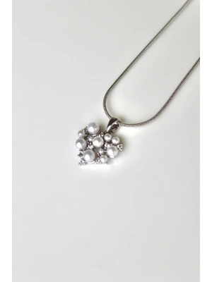 Premium Seri İncili Kalp Model Kadın Çelik Kolye