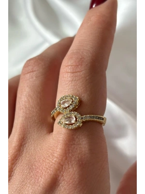 Premium Seri Bead Model Zirkon Taşlı Damla Tasarım Üstten Ayarlanabilir Kadın Yüzük