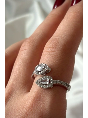 Premium Seri Bead Model Zirkon Taşlı Damla Tasarım Üstten Ayarlanabilir Kadın Yüzük