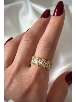 Premium Seri Line Model Zirkon Taşlı Çapraz Baget Tasarım Ayarlanabilir Kadın Yüzük