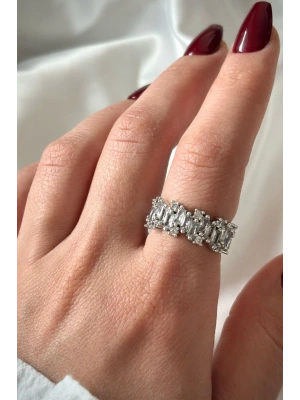 Premium Seri Line Model Zirkon Taşlı Çapraz Baget Tasarım Ayarlanabilir Kadın Yüzük