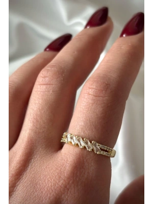 Premium Seri Fivestone Model Çapraz Baget Zirkon Taşlı Tasarım Ayarlanabilir Kadın Yüzük