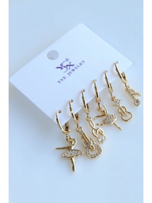 6 Lı Sol Anahtarı Balerin Gitar Tasarım Kararmaz Renk Atmaz Çoklu Kadın Çelik Küpe