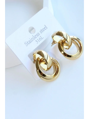 Premium Seri Çoklu Halka Tasarım Kararmaz Renk Atmaz Kadın Çelik Küpe