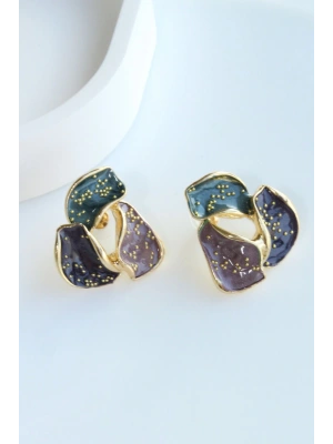 Özel Tasarım Üçgen Çok Renkli Mineli Kararmaz Renk Atmaz Kadın Çelik Küpe