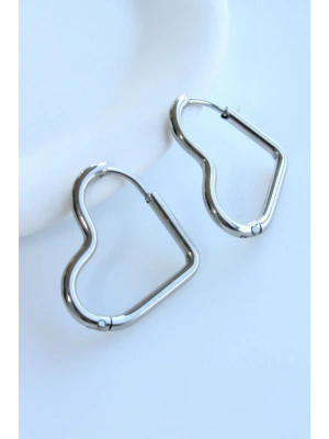 Premium Seri Kalp Şeklinde Halka Tasarım Kararmaz Kadın Çelik Küpe