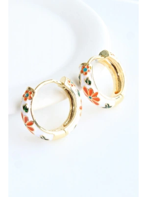 Mineli Renkli Çiçek Halka Tasarım Kararmaz Renk Atmaz Kadın Çelik Küpe