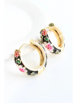 Mineli Renkli Çiçek Halka Tasarım Kararmaz Renk Atmaz Kadın Çelik Küpe