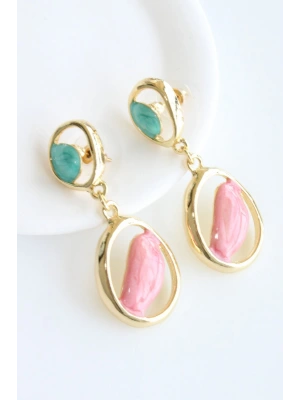 VIP Asimetrik Sallantılı Mineli Taşlı Tasarım Kararmaz Renk Atmaz Kadın Çelik Küpe