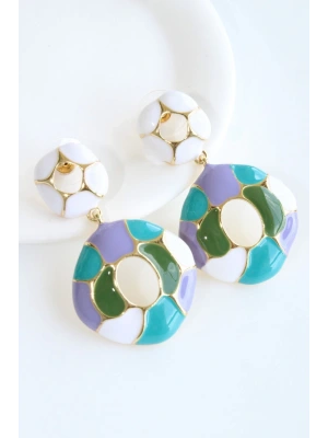 Yeni Sezon VIP Sallantılı Renkli Mineli Taşlı Tasarım Kararmaz Renk Atmaz Kadın Çelik Küpe