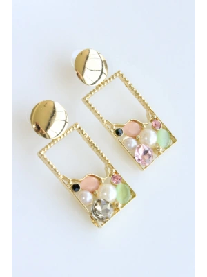 Yeni Sezon Çerçeve Sallantılı Renkli Zirkon Taşlı Tasarım Kararmaz Renk Atmaz Kadın Çelik Küpe