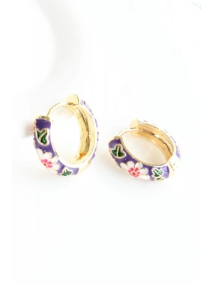 Mineli Renkli Çiçek Motifli Halka Tasarım Kararmaz Renk Atmaz Kadın Çelik Küpe