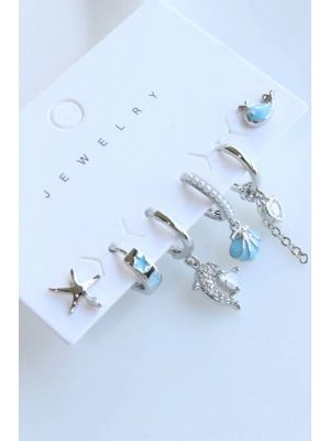 6 Lı İSTİRİDYE Tasarım Kararmaz Renk Atmaz Çoklu Kadın Çelik Küpe