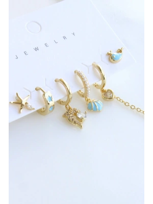 6 Lı İSTİRİDYE Tasarım Kararmaz Renk Atmaz Çoklu Kadın Çelik Küpe