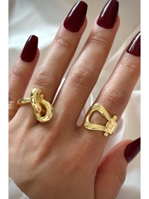Yeni Sezon Loop 2 Li Gold Kombin Tasarım Çoklu Ayarlanabilir Kadın Yüzük Seti