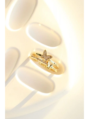 Özel Tasarım Kelebek Model İkili İnce Yarım Tur Zirkon Taşlı Ayarlanabilir Kadın Yüzük