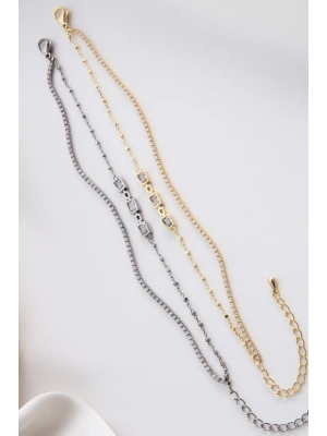 Yeni Sezon Çift Sıra Zincirli Baget Taşlı Su Yolu Renk Atmaz Kararmaz Garantili Kadın Çelik Bileklik