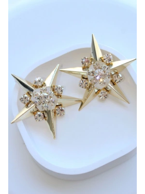 Büyük Yıldız Tasarım Full Zirkon Taşlı Kadın Abiye Küpe