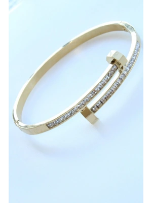 İthal Seri Çivi Tasarım Model Zirkon Taşlı Kadın Çelik Bileklik