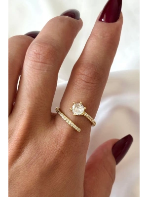 İthal Seri 6 Kollu Tek Taş Tasarım Ayarlanabilir Kadın Çelik Yüzük