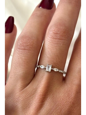 İthal Seri Zarif 3lü Baget Zirkon Taşlı Damla Taş Detay Tasarım Ayarlanabilir Kadın Çelik Yüzük