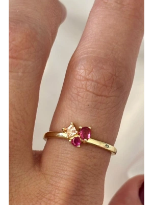 İthal Seri Renkli Zirkon Taşlı Zarif 3 Taşlı Tasarım Ayarlanabilir Kadın Çelik Yüzük