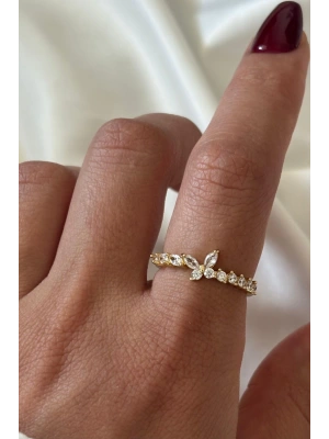 İthal Seri Zarif Zirkon Taşlı Kelebek Tasarım Ayarlanabilir Kadın Çelik Yüzük