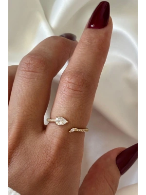 İthal Seri Zarif Zirkon Taşlı Damla Tasarım Ayarlanabilir Kadın Çelik Yüzük