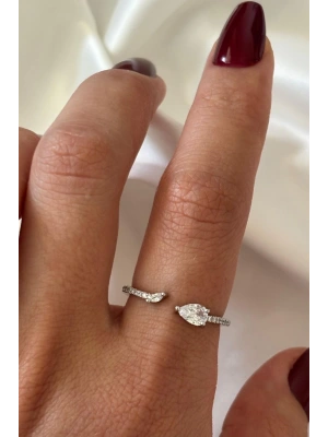 İthal Seri Zarif Zirkon Taşlı Damla Tasarım Ayarlanabilir Kadın Çelik Yüzük