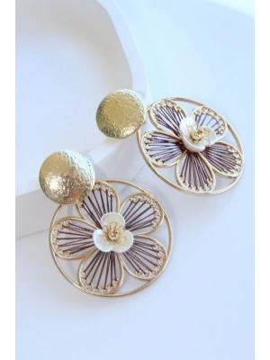 Rose Bloom Metal Çerçeveli Çiçek Tasarım Örgü İpli Kadın Küpe