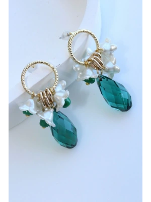 Passion Petal Çok Renkli İncili Çiçekli Kadın Küpe