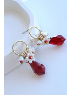 Passion Petal Çok Renkli İncili Çiçekli Kadın Küpe