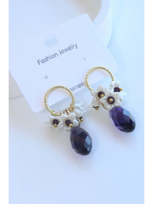 Passion Petal Çok Renkli İncili Çiçekli Kadın Küpe